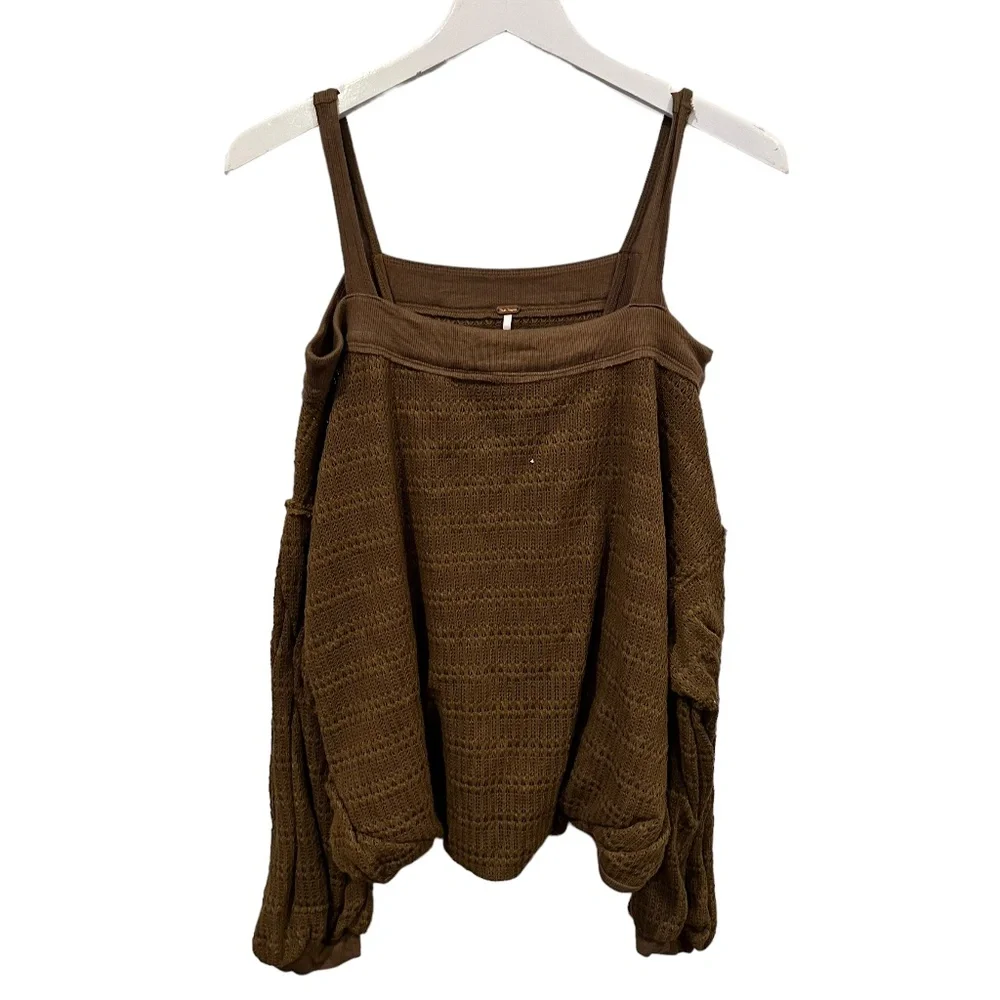 Free People Women's Tops Sistine Hacci Cold Shoulder Top sweater Brown‎ boho y2k